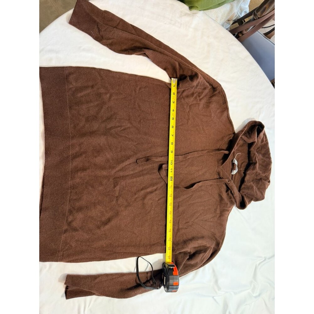 Brown Hooded Knit Sweater With Drawstrings Ribbed Hem & Cuffs Long Sleeves Comfo